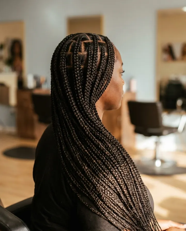 Thick jumbo braids with clean scalp partings