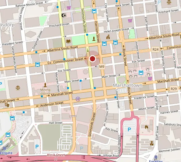 Map showing the corner of Rissik and Commissioner Street, Marshalltown, Johannesburg